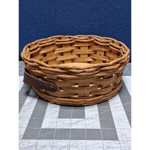 Pyrex Woven Basket Casserole Carrier Brown Round Leather Handles 024 524 584